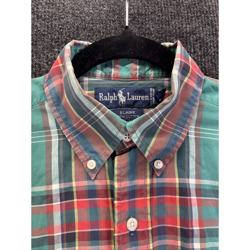 Men’s Ralph Lauren Vintage Blair 100% Cotton Green Plaid Button Down EUC Size SM